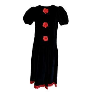 Sandy Shaw Womens Black Dress With Roses Vintage Union Made in USA